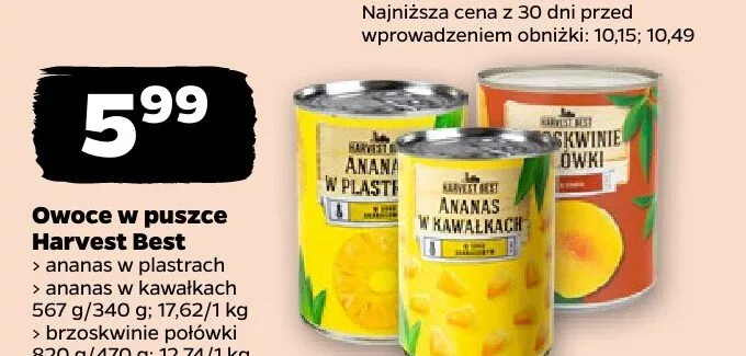 Ananas w plastrach w puszce Harvest Best promocja w Netto