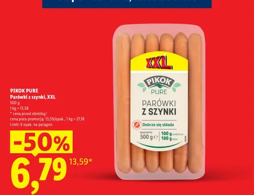 Parówki z szynki XXL Pikok Pure promocja w Lidl