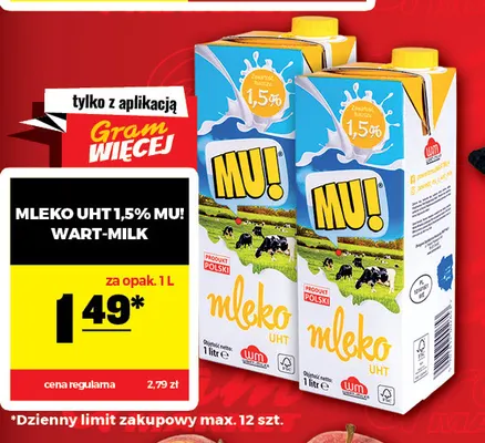 Mleko UHT MU! Wart-Milk 1,5% promocja w Gram Market