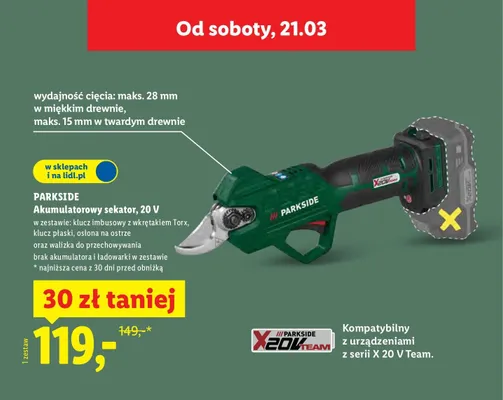 Sekator akumulatorowy 20 V promocja w Lidl