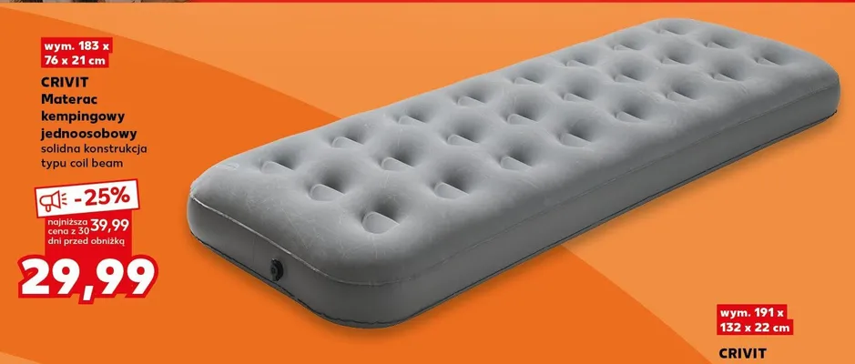 Materac kempingowy jednoosobowy Crivit promocja w Kaufland