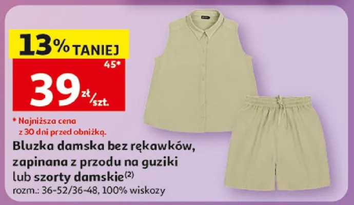 Bluzka damska bez rękawów zapinana z przodu na guziki Inextenso rozm. 36-52 100% wiskozy promocja w Auchan