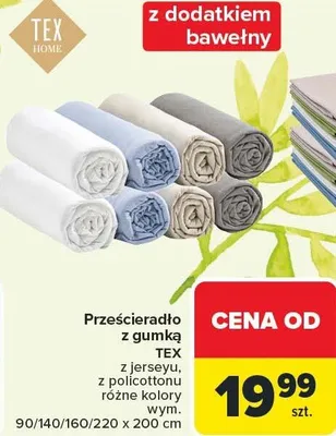 Prześcieradło z gumką Tex z jerseyu, z poliestronu różne kolory wym. 90/140/160/220 x 200 cm promocja w Carrefour