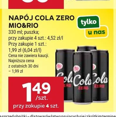 Napój Cola Zero Mio&Rio promocja w Stokrotka