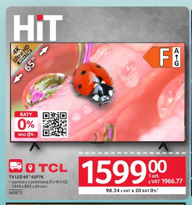 Telewizor LED 65'' 65P7K Tcl promocja w Selgros