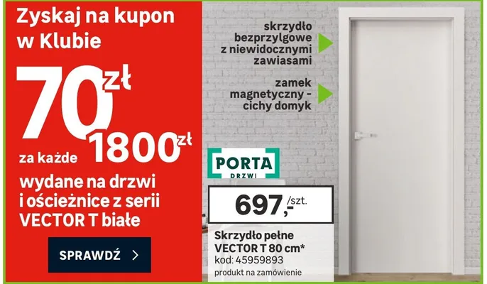 Skrzydło pełne VECTOR T 80cm promocja w Leroy Merlin