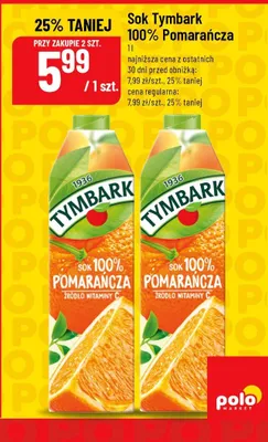 Sok Tymbark 100% Pomarańcza promocja w POLOmarket