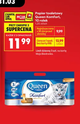 Papier toaletowy Queen Komfort 10 rolek promocja w Biedronka
