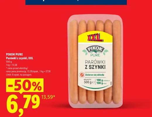 Parówki z szynki XXL Pikok Pure promocja w Lidl