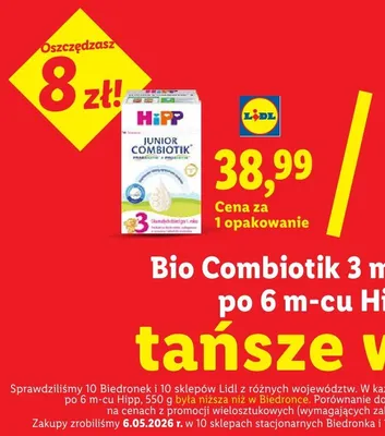 Mleko następne po 6m-cu Bio Combiotik 3 Hipp promocja w Lidl