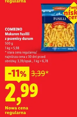Makaron COMBINO fusilli z pszenicy durum promocja w Lidl