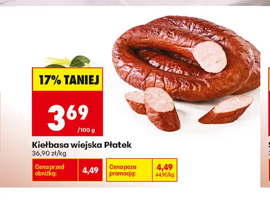 Kiełbasa wiejska Płatek promocja w Biedronka