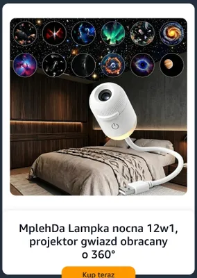 Lampka nocna MplehDa 12w1 projektor gwiazd obracany o 360° promocja w Amazon