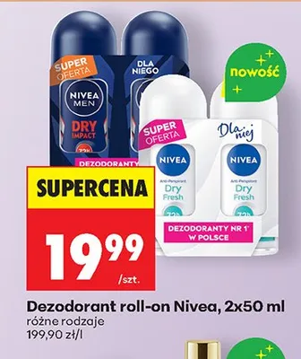 Dezodorant roll-on Nivea Men Dry Impact promocja w Biedronka