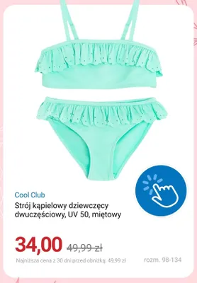 Strój kąpielowy dziewczęcy dwuczęściowy Cool Club UV 50 miętowy promocja w Smyk