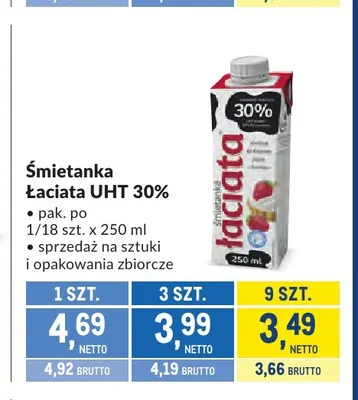 Śmietanka UHT Łaciata 30% promocja w Makro