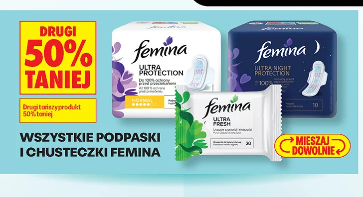 Podpaski i chusteczki Femina promocja w Biedronka