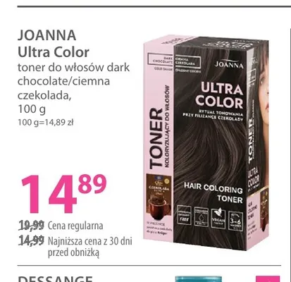 Toner do włosów dark chocolate ciemna czekolada Joanna Ultra Color promocja w Hebe