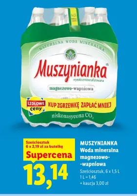 Woda mineralna magnezowo-wapniowa niskonasycona CO2 Muszynianka 6-pak promocja w Lidl