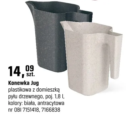 Konewka Jug plastikowa z domieszką pyłu drewnnego promocja w OBI