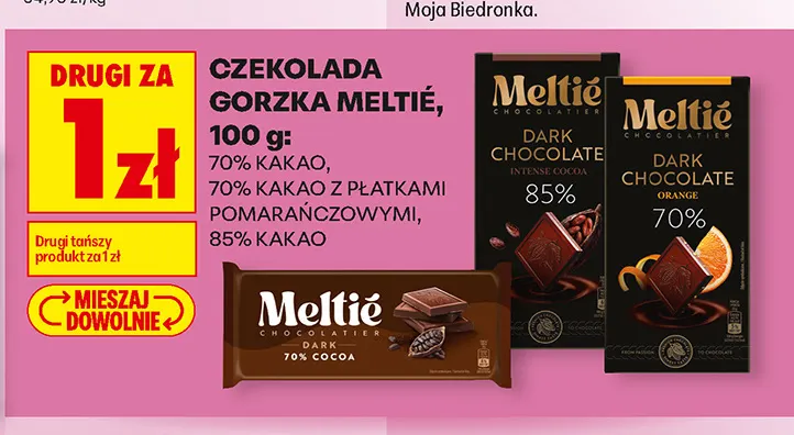 Czekolada gorzka Meltié 85% kakao promocja w Biedronka