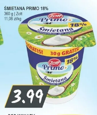 Śmietana Primo Zott 18% promocja w Słoneczko