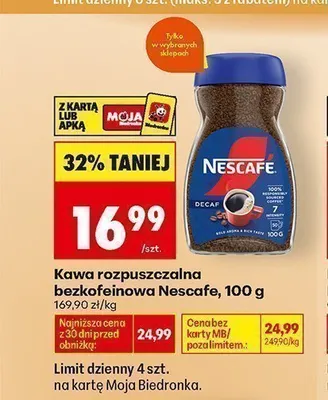 Kawa rozpuszczalna bezkofeinowa Nescafé Decaf promocja w Biedronka