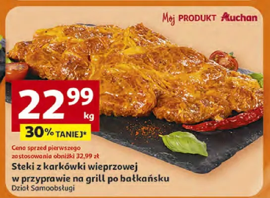 Steki z karkówki wieprzowej w przyprawie na grill po bałkańsku promocja w Auchan