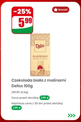 Czekolada biała z malinami Deliss promocja w Dino
