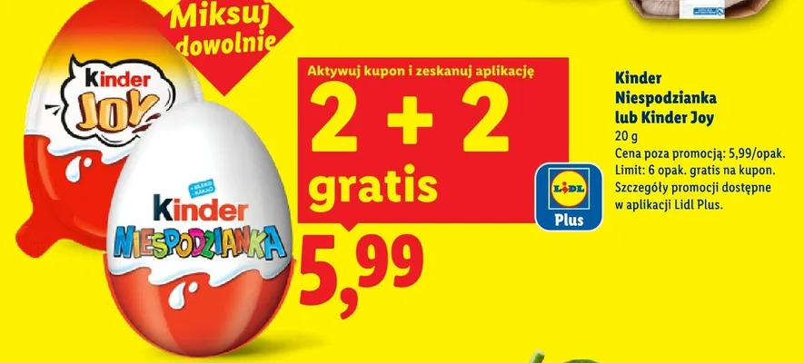 Kinder Niespodzianka lub Kinder Joy promocja w Lidl
