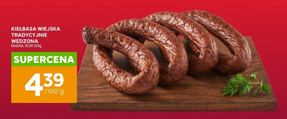 Kiełbasa wiejska tradycyjnie wędzona Wolarek promocja w Stokrotka