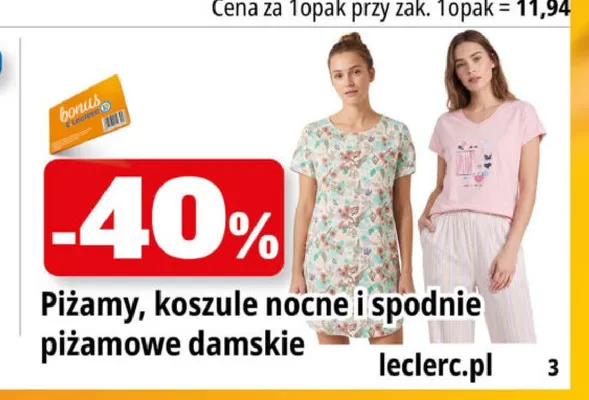 Piżamy koszule nocne i spodnie piżamowe damskie promocja w Leclerc