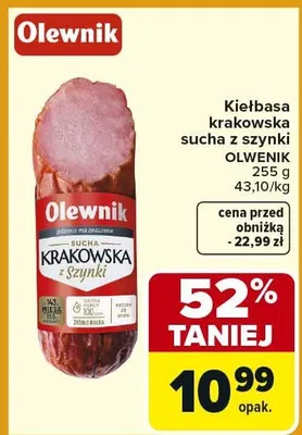 Kiełbasa krakowska sucha z szynki promocja w Carrefour