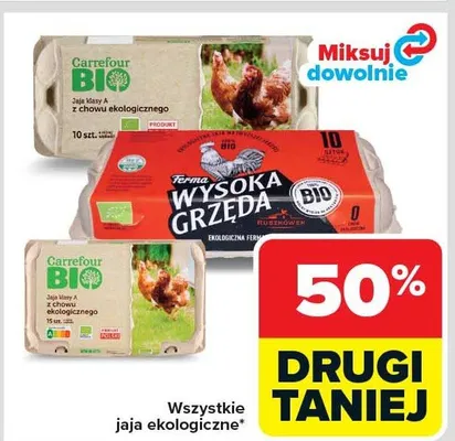 Jaja ekologiczne różne rodzaje promocja w Carrefour