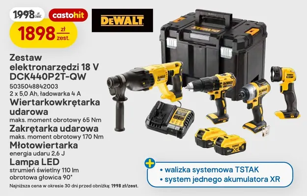 Zestaw elektronarzędzi DCK440P2T-QW DeWalt promocja w Castorama