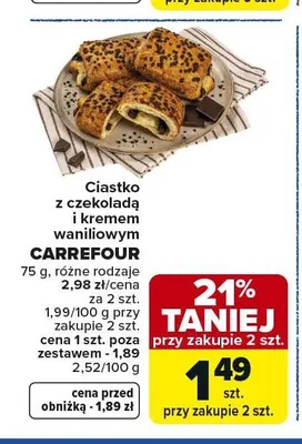 Ciastko z czekoladą i kremem waniliowym Carrefour promocja w Carrefour