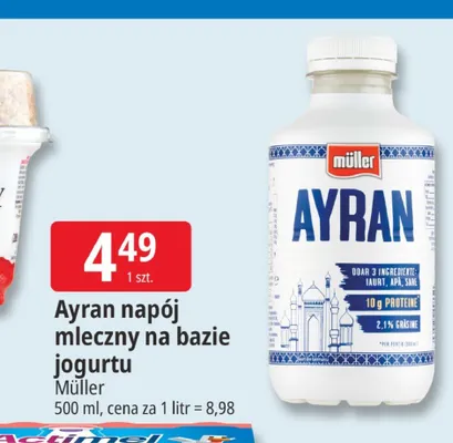 Ayran napój mleczny na bazie jogurtu Müller promocja w Leclerc