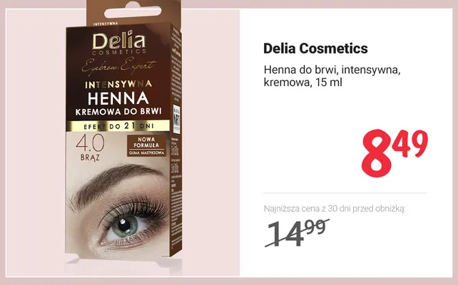 Henna do brwi intensywna kremowa Delia Cosmetics promocja w Rossmann