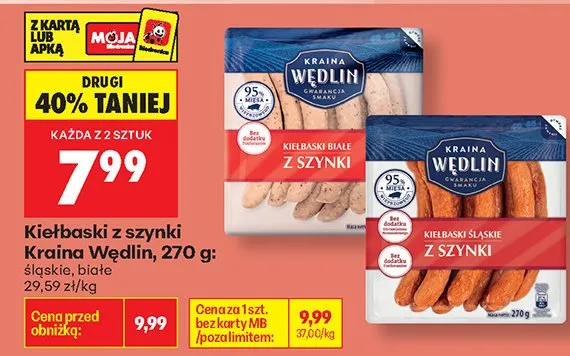 Kiełbaski śląskie z szynki Kraina Wędlin promocja w Biedronka
