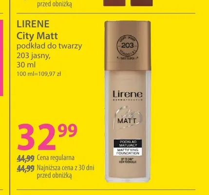 Podkład do twarzy City Matt 203 jasny Lirene promocja w Hebe