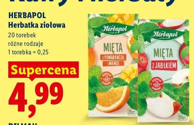 Herbatka ziołowa Herbapol Mięta z jabłkiem promocja w Lidl