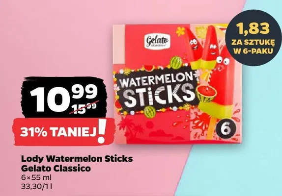 Lody Watermelon Sticks Gelato Classico 6-pak promocja w Netto