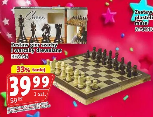 Zestaw gier szachy i warcaby drewniane BEMAG promocja w Prim Market