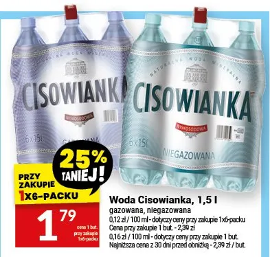 Woda Cisowianka gazowana, niegazowana promocja w Twój Market