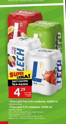 Piwo bezalkoholowe Lech Free Lemongrass 4-pak 500 ml promocja w Twój Market