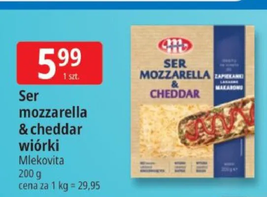 Ser mozzarella & cheddar wiórki Mlekovita promocja w Leclerc