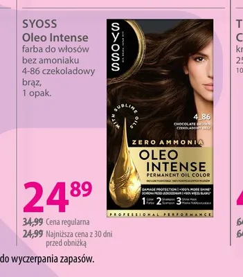 Farba do włosów bez amoniaku 4-86 czekoladowy brąz Oleo Intense Syoss promocja w Hebe