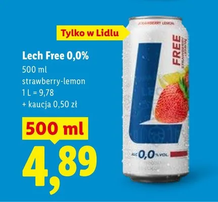 Piwo bezalkoholowe Lech Free 0,0% strawberry-lemon promocja w Lidl
