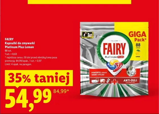 Kapsułki do zmywarki FAIRY Platinum Plus Lemon promocja w Lidl