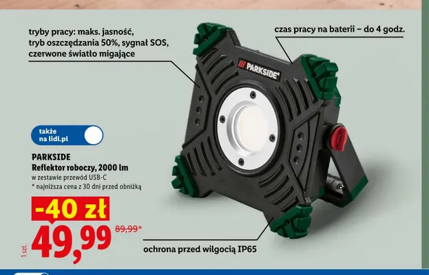 Reflektor roboczy 2000lm Parkside promocja w Lidl
